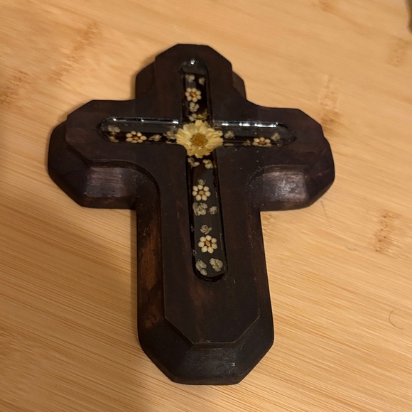 Wooden Cross with Floral Inlay - Picture 3 of 3